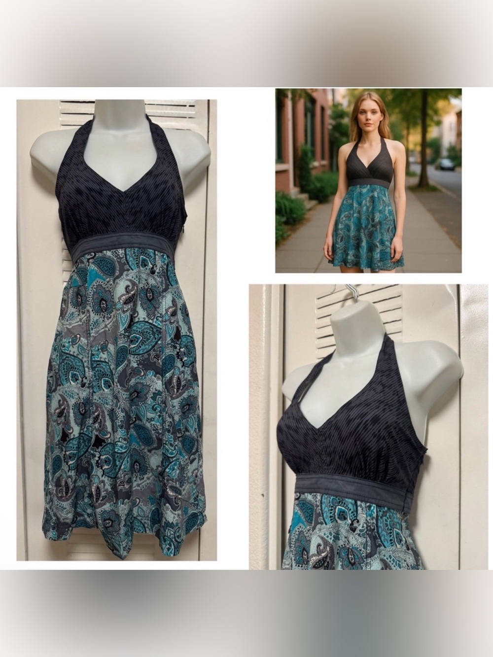 Athleta Paisley Go Anywhere Paisley Halter
Dress Womens Gray Blue